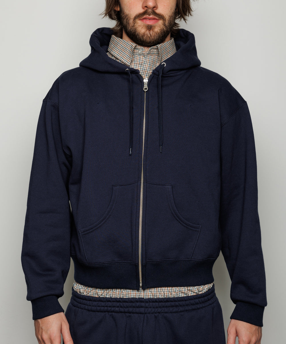 Full Zip-up Hoodie | Navy x Poplin Check – sombras