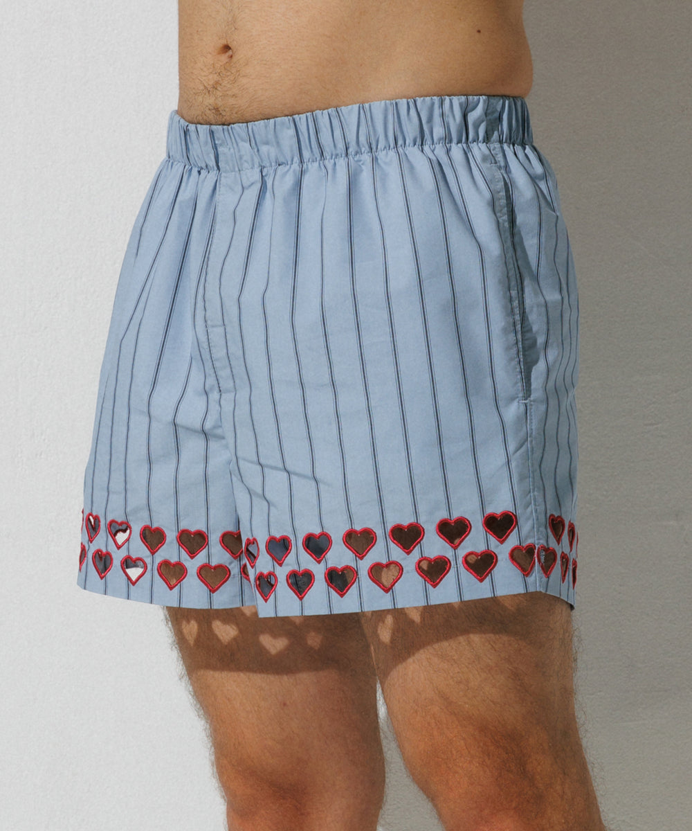 Two Steps Hearts Lace Shorts - Ice Blue Stripes – sombras