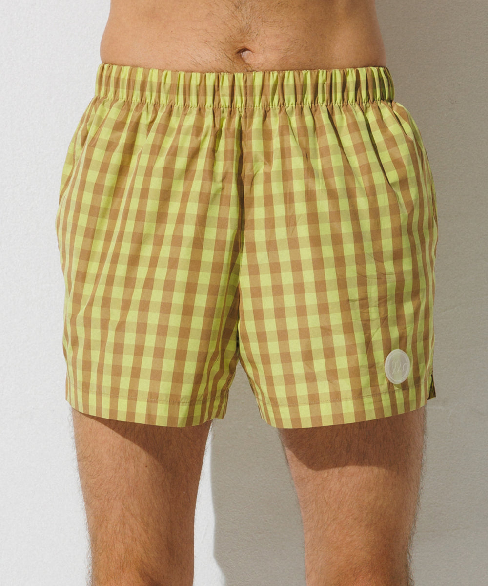 grid check swim square 機能性 balloon pants