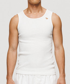 One Point Heart Cotton Rib Tank Top - White