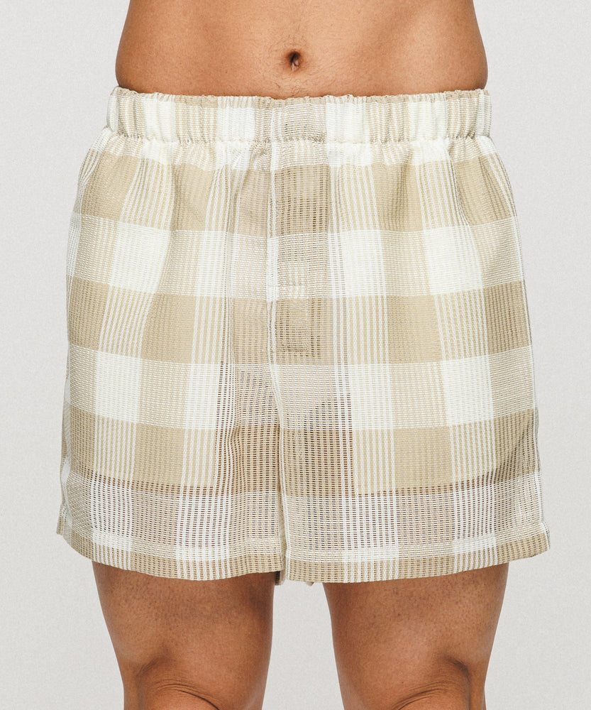 Summer Block Check Lace shorts - Golden Dune（Beige × Ivory）