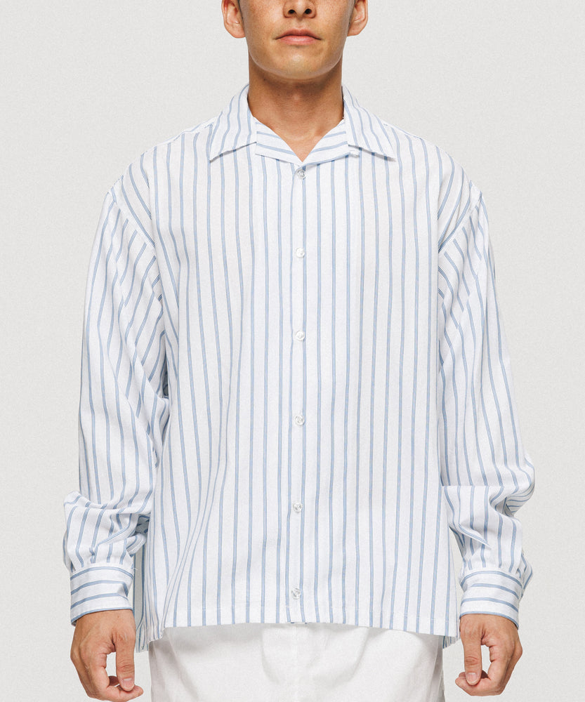 White Stripe Long Sleeve Shirt - Mykonos Cloud