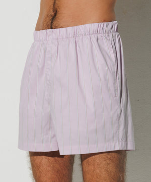 Cotton Boxer Shorts Pink Purple - Alternate Stripe in White