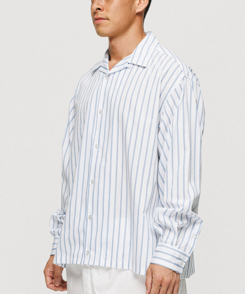 White Stripe Long Sleeve Shirt - Mykonos Cloud