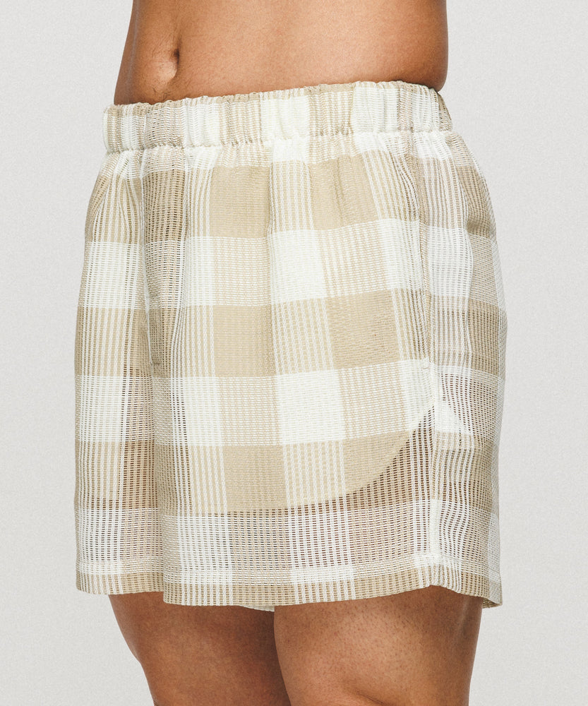 Summer Block Check Lace shorts - Golden Dune（Beige × Ivory）
