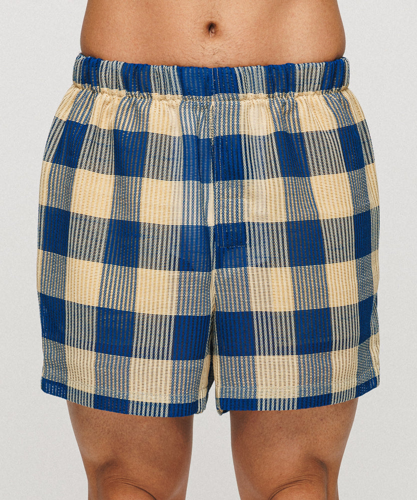 Summer Block Check Lace shorts - Ocean Veil（Blue × Yellow）
