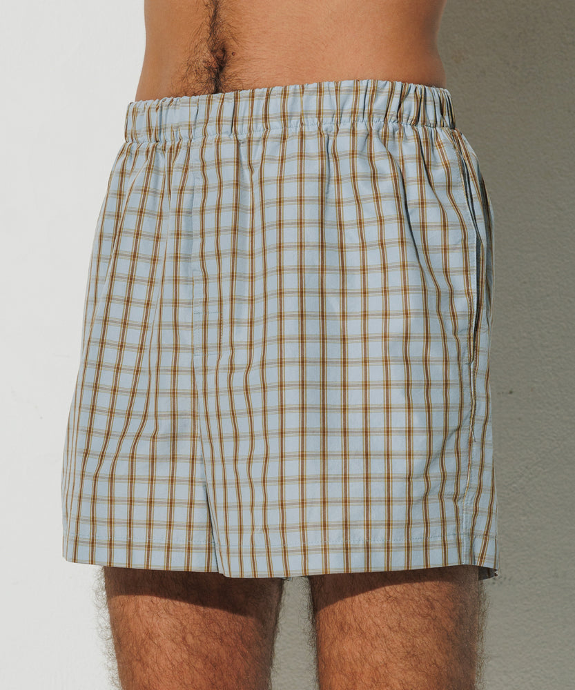 Cotton Boxer Shorts Paris Blue Check