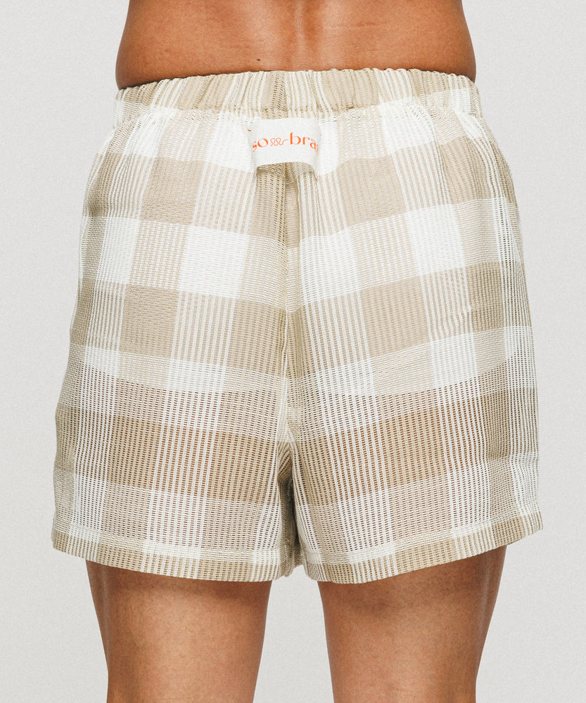 Summer Block Check Lace shorts - Golden Dune（Beige × Ivory）