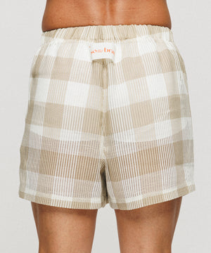 Summer Block Check Lace shorts - Golden Dune（Beige × Ivory）