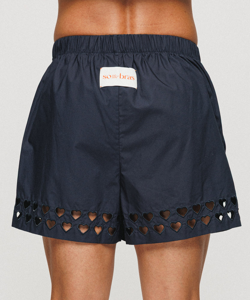 Two Steps Hearts Lace Shorts - Midnight Navy
