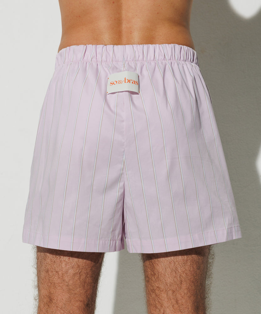 Cotton Boxer Shorts Pink Purple - Alternate Stripe in White