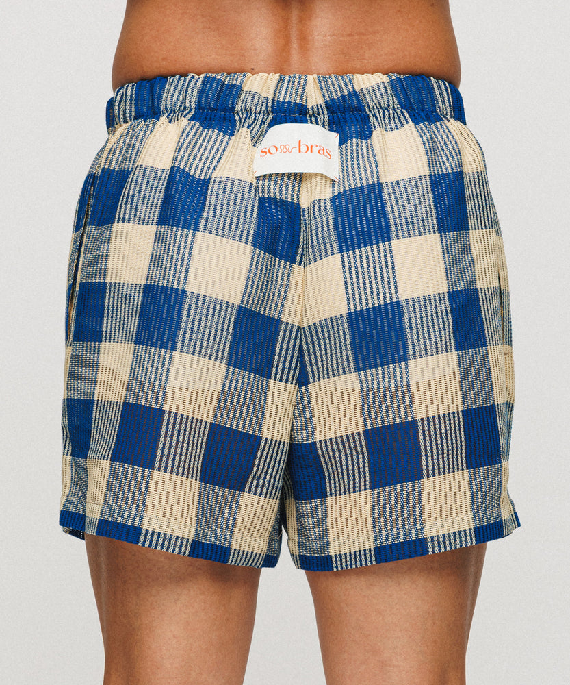 Summer Block Check Lace shorts - Ocean Veil（Blue × Yellow）