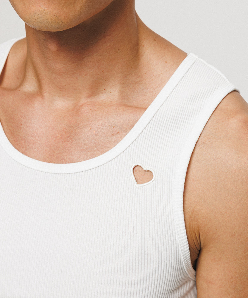 One Point Heart Cotton Rib Tank Top - 3 Pack