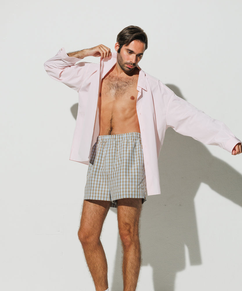 Cotton Boxer Shorts Paris Blue Check