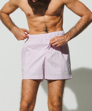 Cotton Boxer Shorts Pink Purple - Alternate Stripe in White