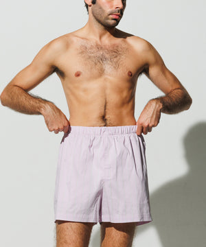 Cotton Boxer Shorts Pink Purple - Alternate Stripe in White