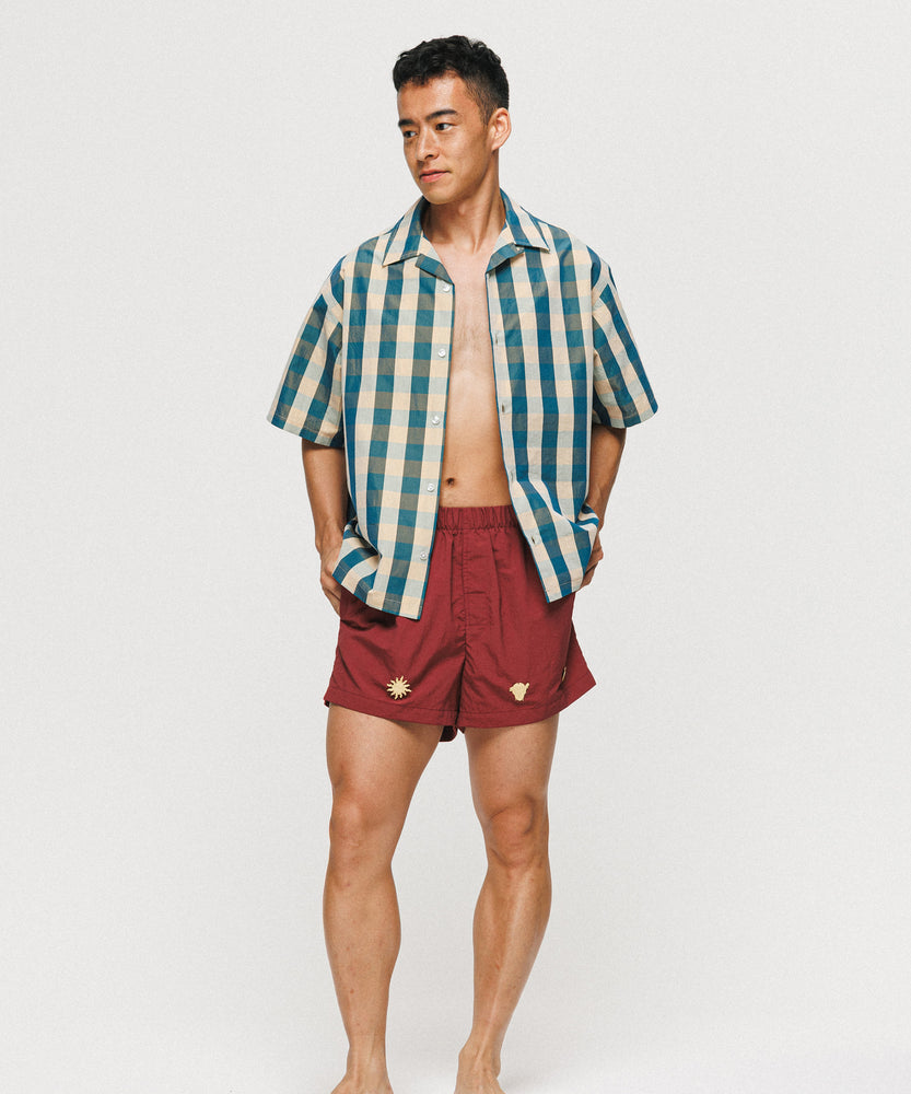 Emerald Blue Block Check Short Sleeve Shirt