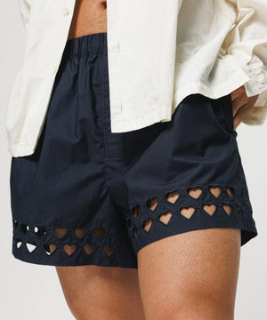 Two Steps Hearts Lace Shorts - Midnight Navy