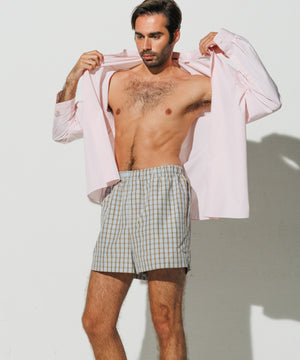 Cotton Boxer Shorts Paris Blue Check