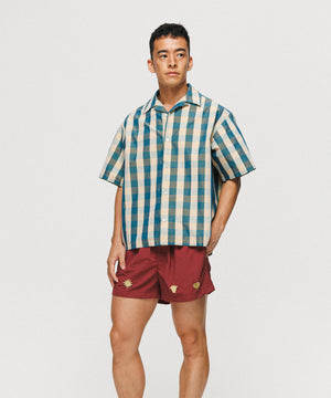 Emerald Blue Block Check Short Sleeve Shirt