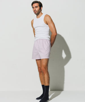 Cotton Boxer Shorts Pink Purple - Alternate Stripe in White