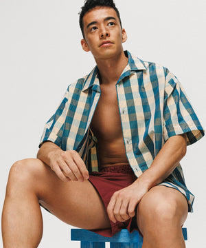 Emerald Blue Block Check Short Sleeve Shirt