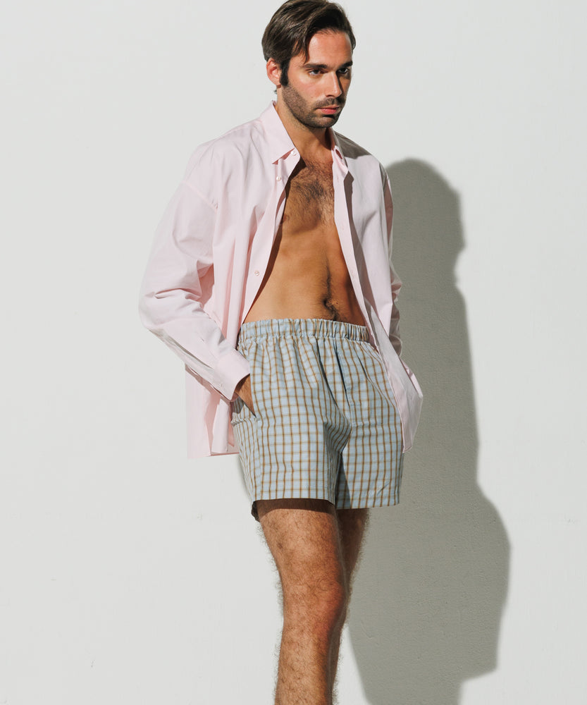 Cotton Boxer Shorts Paris Blue Check