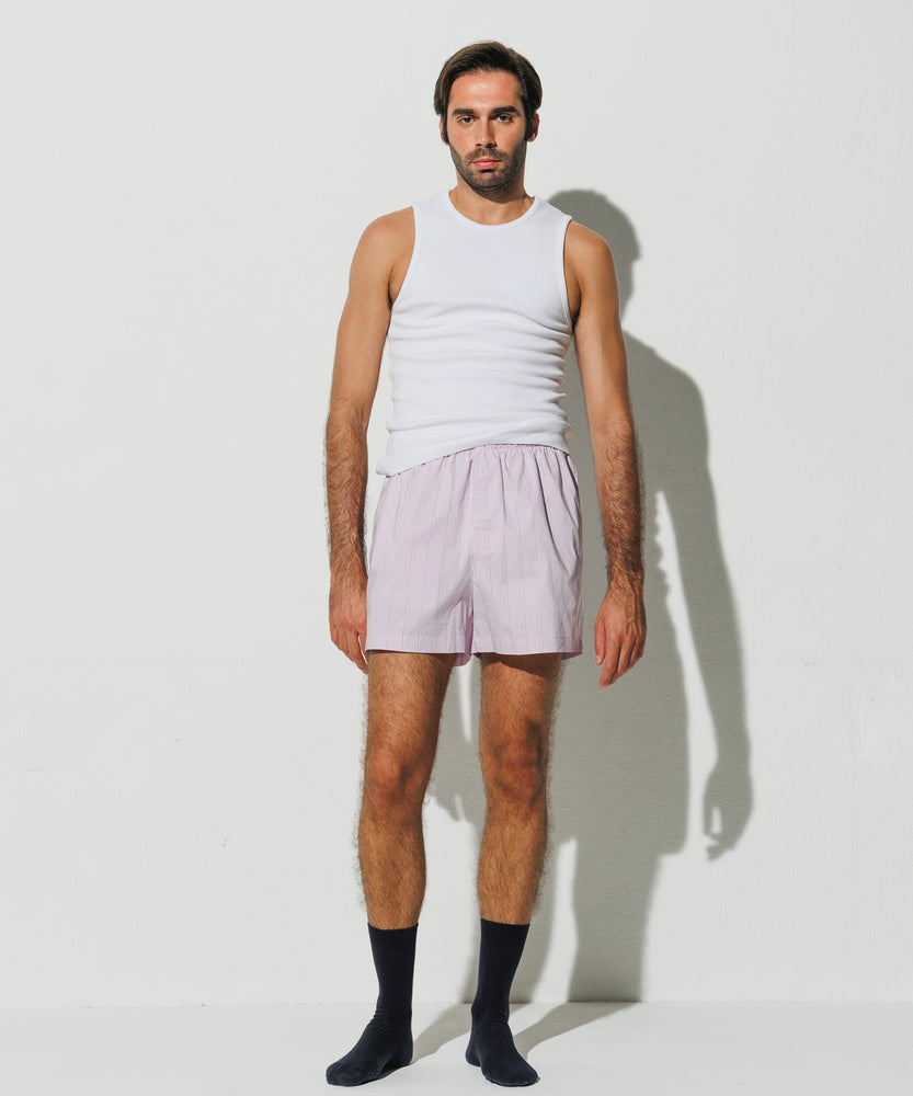 Cotton Boxer Shorts Pink Purple - Alternate Stripe in White