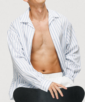 White Stripe Long Sleeve Shirt - Mykonos Cloud
