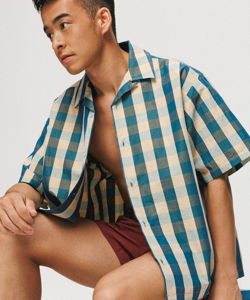 Emerald Blue Block Check Short Sleeve Shirt