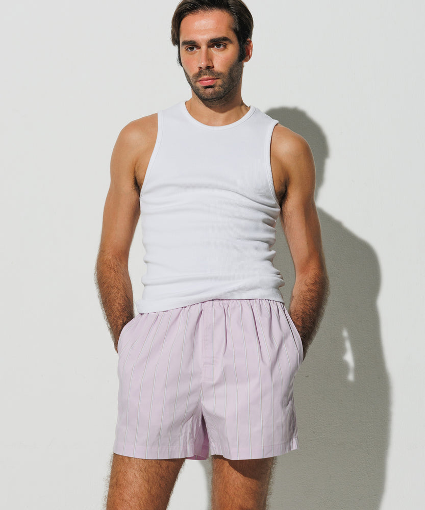 Cotton Boxer Shorts Pink Purple - Alternate Stripe in White