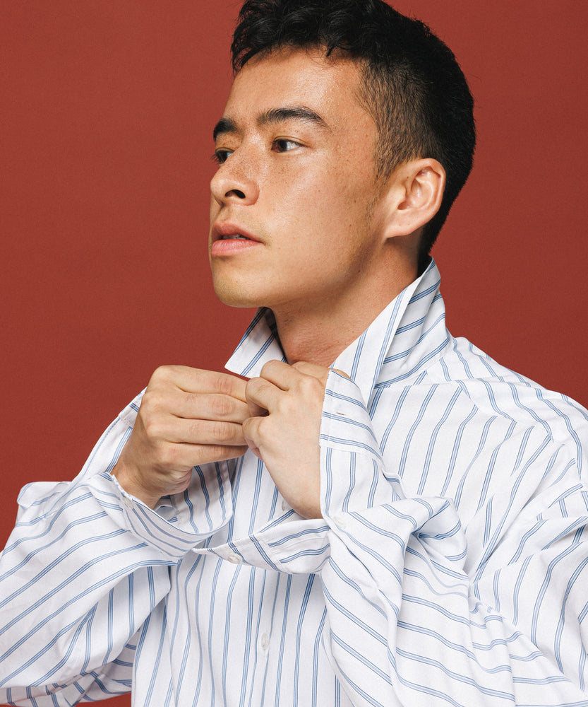 White Stripe Long Sleeve Shirt - Mykonos Cloud