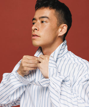 White Stripe Long Sleeve Shirt - Mykonos Cloud