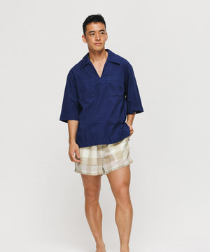 Summer Block Check Lace shorts - Golden Dune（Beige × Ivory）