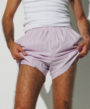 Cotton Boxer Shorts Pink Purple - Alternate Stripe in White