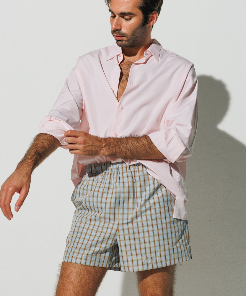 Cotton Boxer Shorts Paris Blue Check