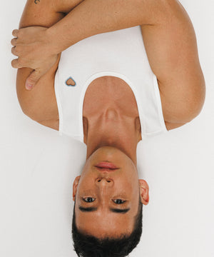 One Point Heart Cotton Rib Tank Top - Cloud Blue