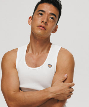One Point Heart Cotton Rib Tank Top - Cloud Blue