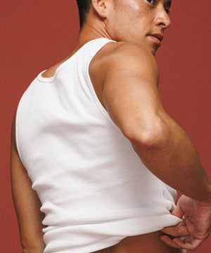 One Point Heart Cotton Rib Tank Top - White