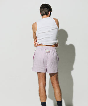 Cotton Boxer Shorts Pink Purple - Alternate Stripe in White