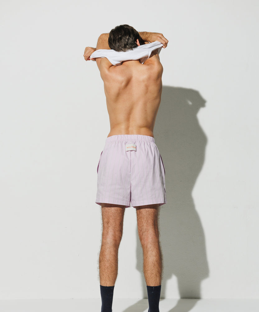 Cotton Boxer Shorts Pink Purple - Alternate Stripe in White