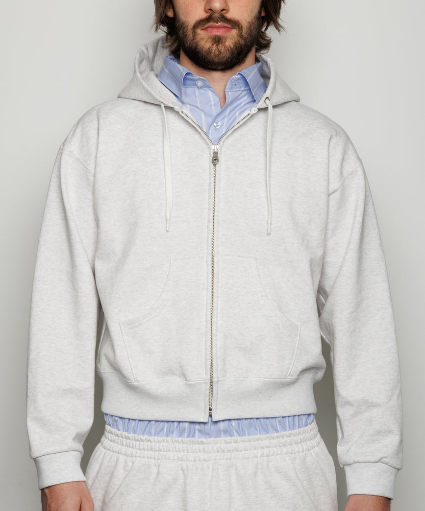 Full Zip-up Hoodie | Light Gray x Ice Blue Stripes