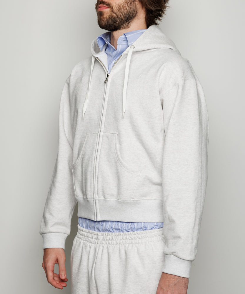 Full Zip-up Hoodie | Light Gray x Ice Blue Stripes