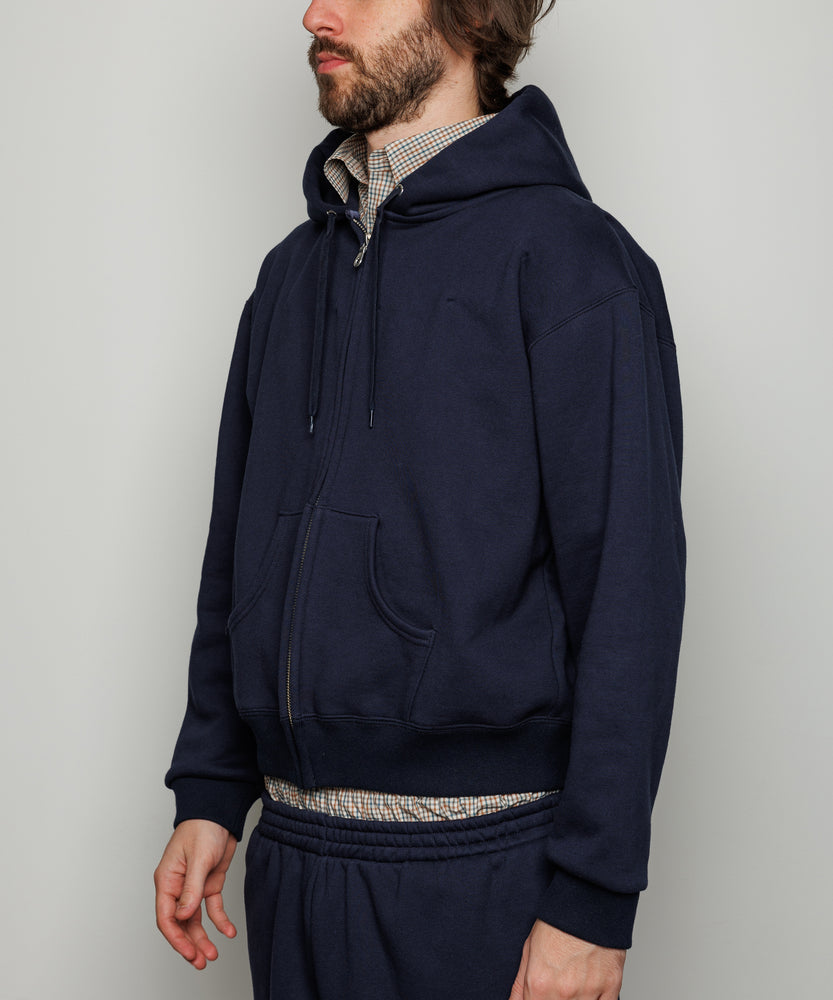 Full Zip-up Hoodie | Navy x Poplin Check