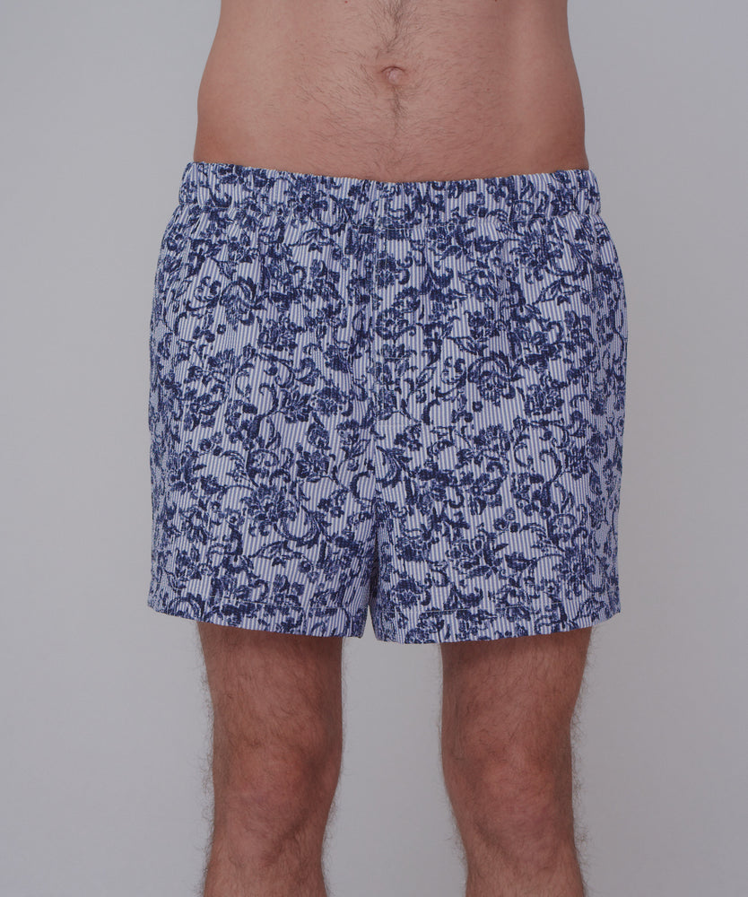 Seersucker Stripe Shorts - Amalfi Blue Garden – sombras