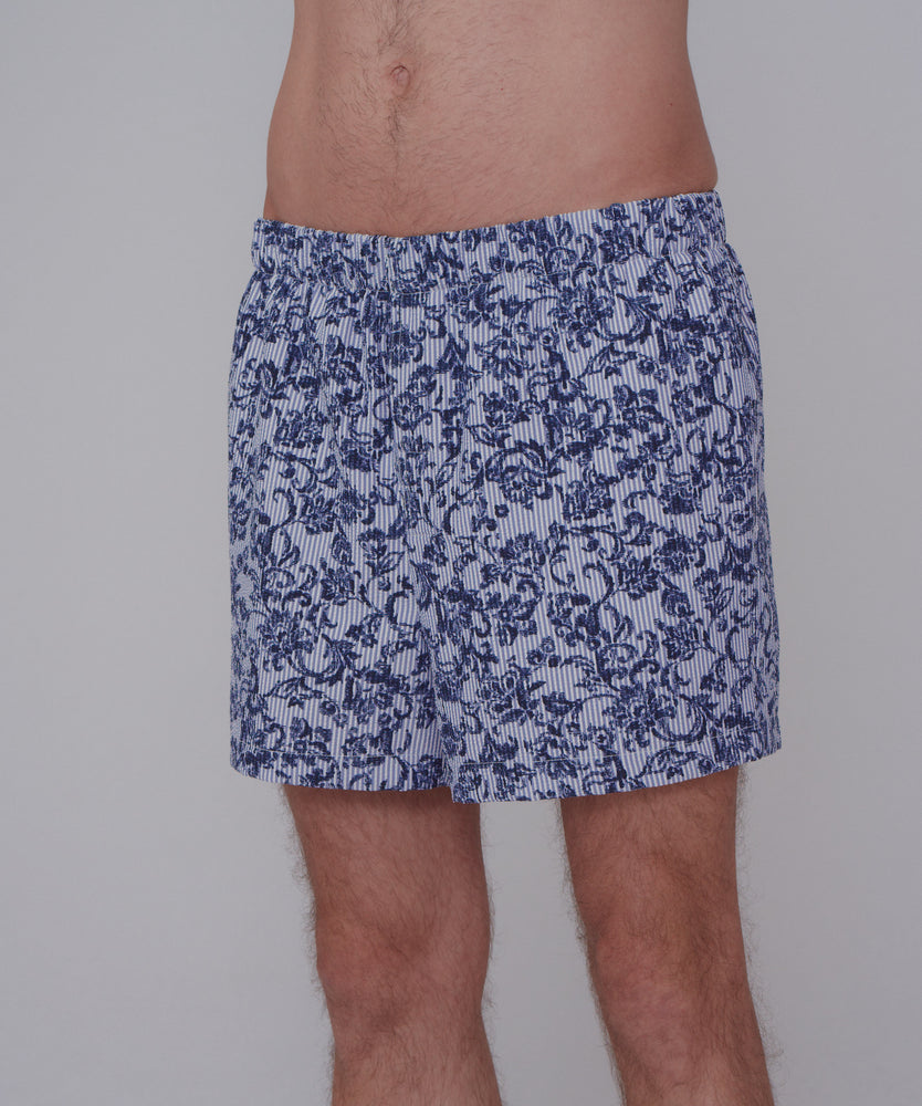 Seersucker Stripe Shorts - Amalfi Blue Garden – sombras