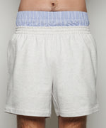 Double Waist Sweat Shorts | Light Gray x Ice Blue Stripes