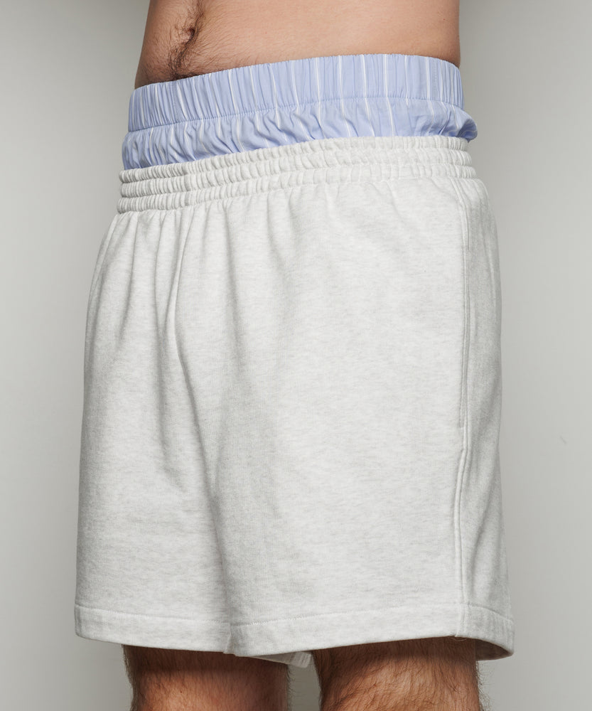 Double Waist Sweat Shorts | Light Gray x Ice Blue Stripes