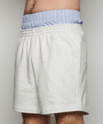 Double Waist Sweat Shorts | Light Gray x Ice Blue Stripes