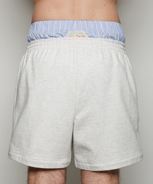 Double Waist Sweat Shorts | Light Gray x Ice Blue Stripes